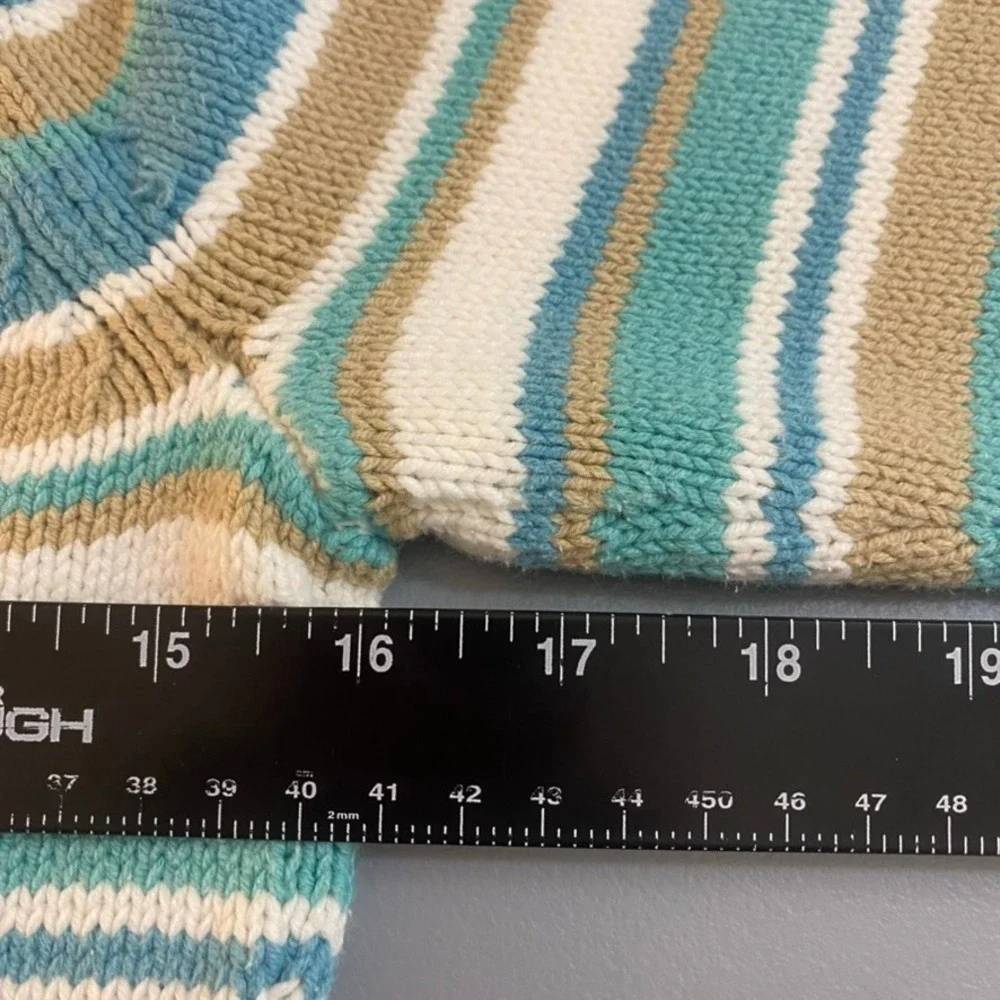Teal‎ & Tan Striped Button Shoulder Sweater S Boho Chic Coastal Cottagecore Knit